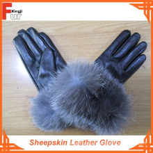 Silver Fox Fur Lined Sheepskin Leather Gloves